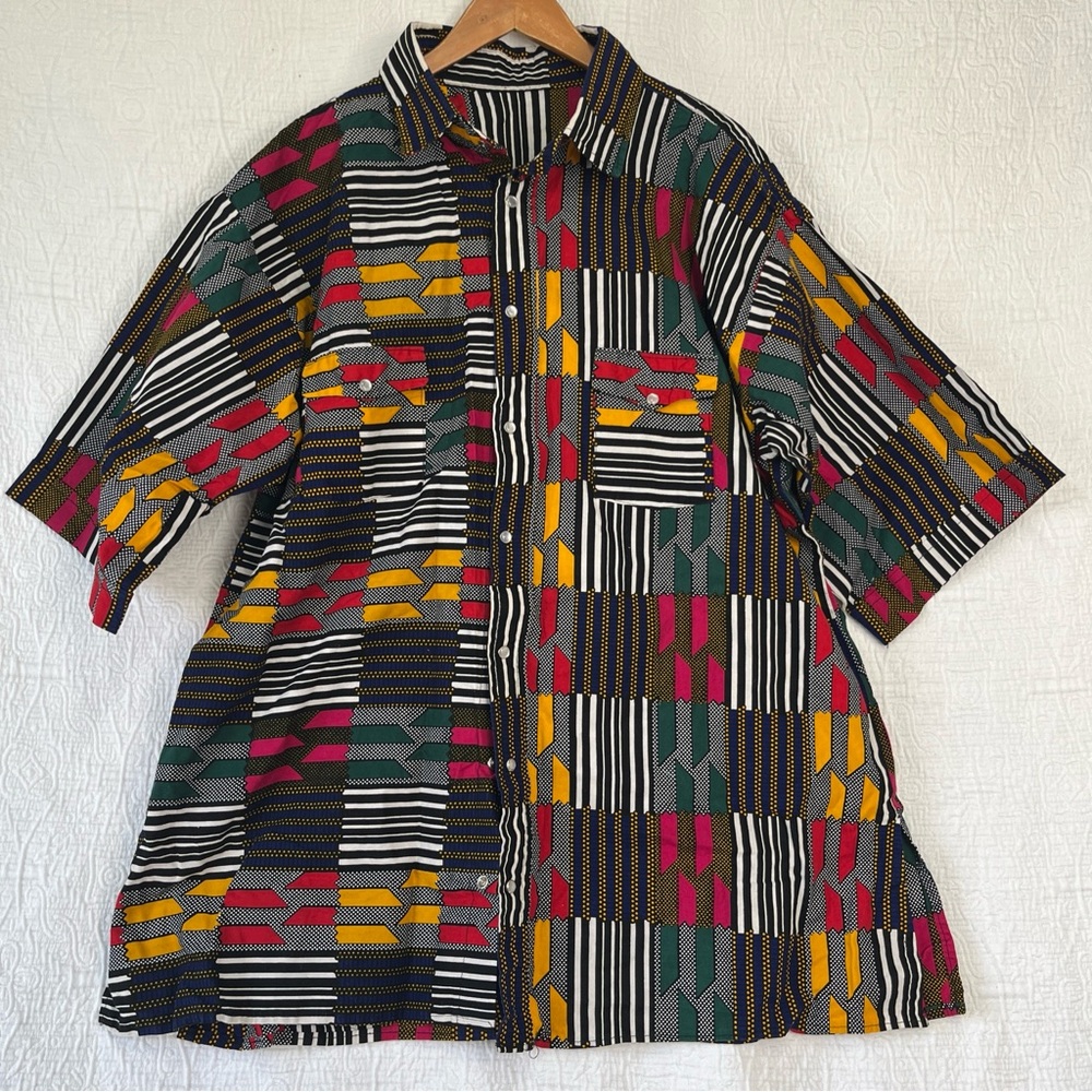 Gibson Shirt Mens XXXL Pearl Snap Western Groovy Vintage Short Sleeve Patchwork